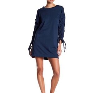 𝅺LUSH Nordstrom NWT Blue Ruched Sleeve Sweater Dress Size Medium